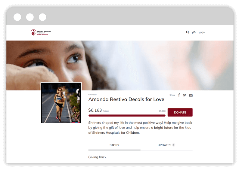 Peer-to-Peer Classy fundraising page for Shriners Children's